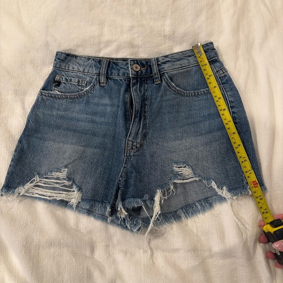 KanCan Ivanna Ultra High Rise Distressed Hem Med Washed Distressed Jean Shorts! - Picture 6 of 7